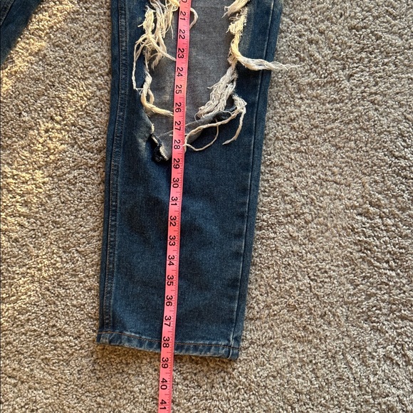 Forever 21 High-Rise Distressed Button-Fly Jeans - Medium/Dark Blue - Picture 8 of 10